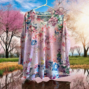 Concepts Sparkling Lightweight Floral Blouse Womens XL 16-18 Purple 3/4 Sleeves